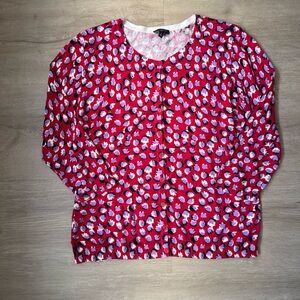 Talbots Cardigan Women L Petite Floral Button Front Career Work Layering Red